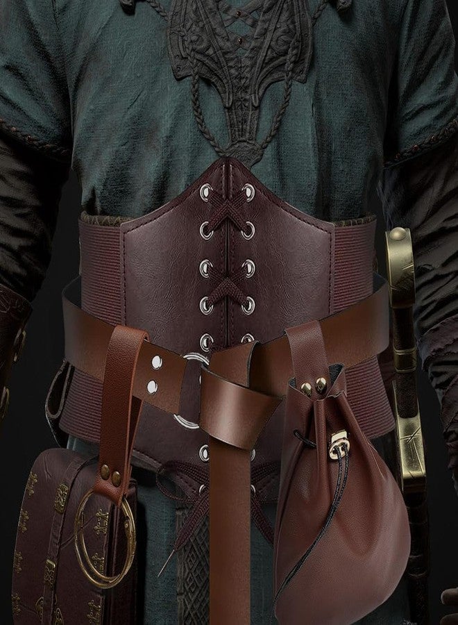 SUMGOGO Womens Corset Belt Belt Pouch Waist Bag Fanny Pack Coin Purse Medieval Renaissance Costume Accessories (Brown, S-Waist/25.6"-34") - Image 3